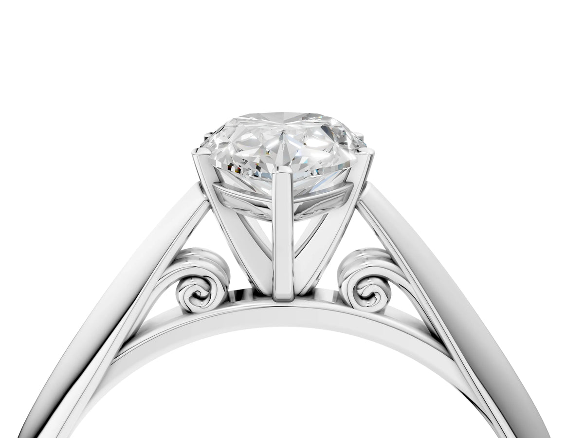 Silver Pear Cut Diamond Solitaire Engagement Ring with Cathedral Setting and Four-Prong Mount_16