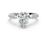 Silver Pear Cut Diamond Solitaire Engagement Ring with Multi-Row Round Pavé Band and Prong Setting_12