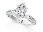 Silver Pear Cut Diamond Solitaire Engagement Ring with Multi-Row Round Pavé Band and Prong Setting_13