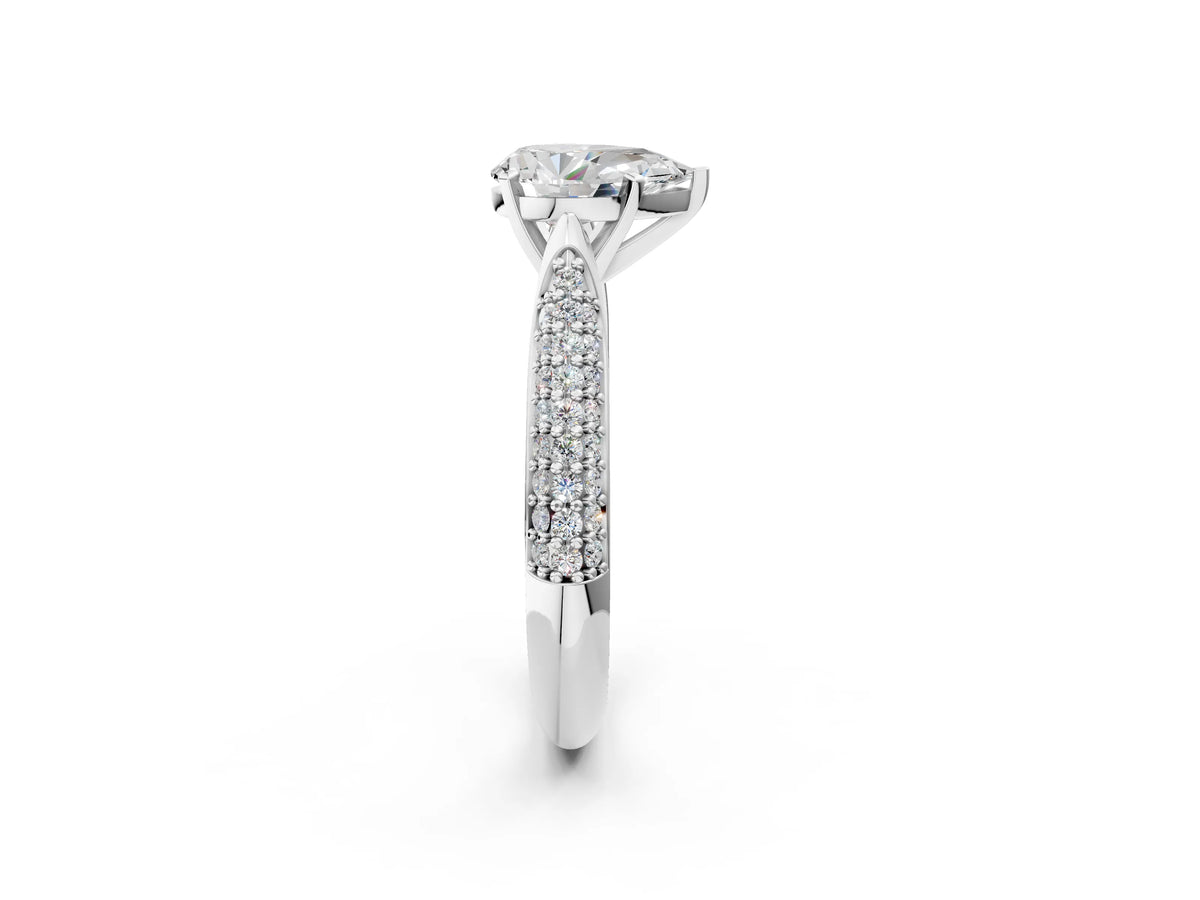 Silver Pear Cut Diamond Solitaire Engagement Ring with Multi-Row Round Pavé Band and Prong Setting_14