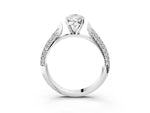 Silver Pear Cut Diamond Solitaire Engagement Ring with Multi-Row Round Pavé Band and Prong Setting_15