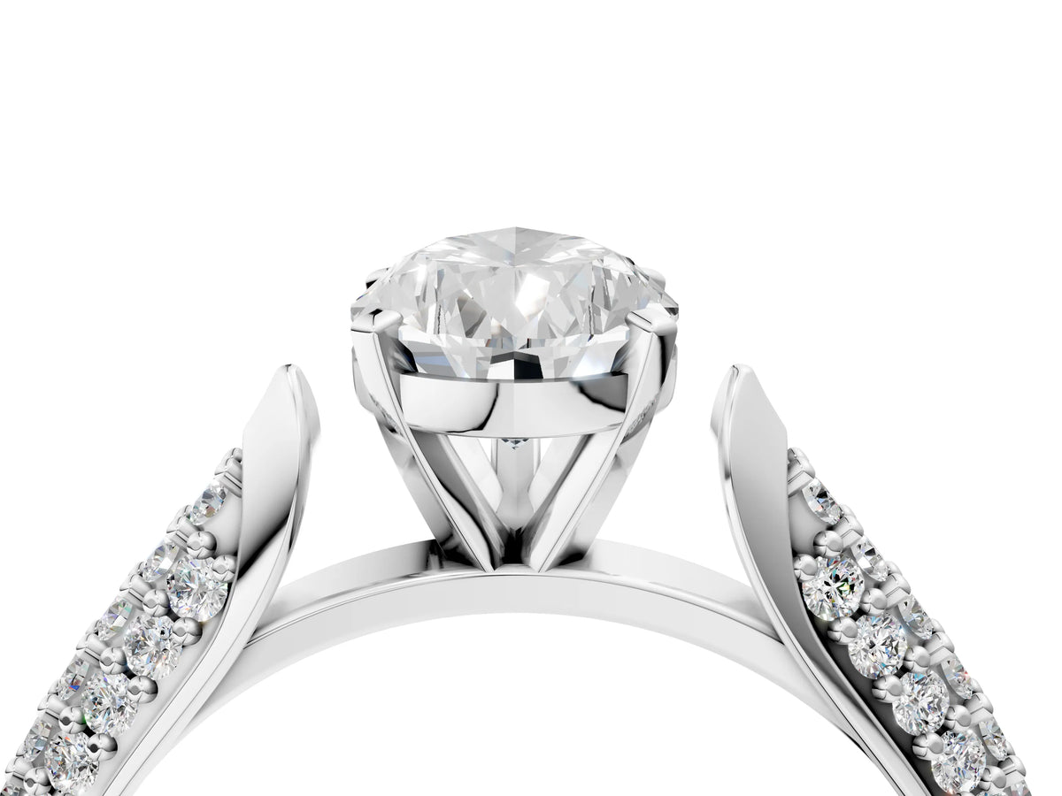 Silver Pear Cut Diamond Solitaire Engagement Ring with Multi-Row Round Pavé Band and Prong Setting_16