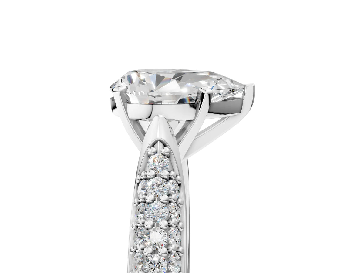 Silver Pear Cut Diamond Solitaire Engagement Ring with Multi-Row Round Pavé Band and Prong Setting_17