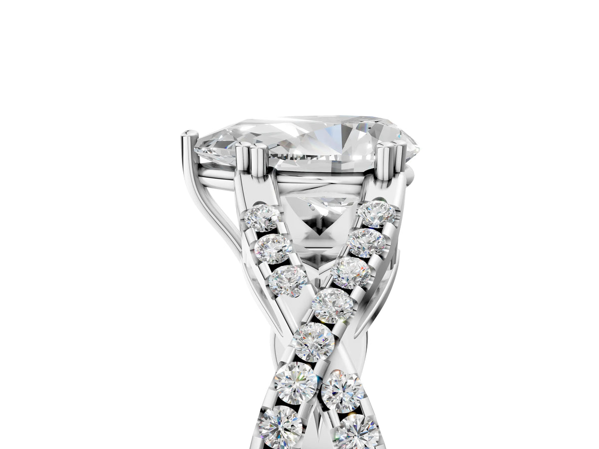 Silver Pear Cut Diamond Solitaire Ring with Four-Prong Setting and Twisted Pavé Band_11