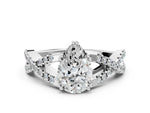 Silver Pear Cut Diamond Solitaire Ring with Four-Prong Setting and Twisted Pavé Band_6