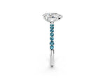 Silver Pear Cut Diamond Solitaire Ring with Round Blue Topaz Pavé Band and Prong Setting_14