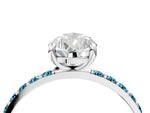 Silver Pear Cut Diamond Solitaire Ring with Round Blue Topaz Pavé Band and Prong Setting_16