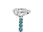 Silver Pear Cut Diamond Solitaire Ring with Round Blue Topaz Pavé Band and Prong Setting_17