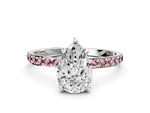 Silver Pear Cut Diamond Solitaire Ring with Round Morganite Pavé Band and Prong Setting_12