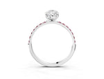 Silver Pear Cut Diamond Solitaire Ring with Round Morganite Pavé Band and Prong Setting_15