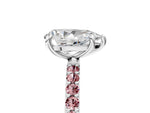 Silver Pear Cut Diamond Solitaire Ring with Round Morganite Pavé Band and Prong Setting_17