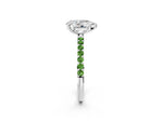 Silver Pear Cut Diamond Solitaire Ring with Round Peridot Pavé Band and Prong Setting_14