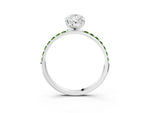 Silver Pear Cut Diamond Solitaire Ring with Round Peridot Pavé Band and Prong Setting_15