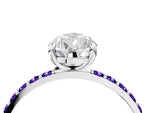 Silver Pear Cut Diamond Solitaire Ring with Round Tanzanite Pavé Band and Prong Setting_10