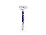 Silver Pear Cut Diamond Solitaire Ring with Round Tanzanite Pavé Band and Prong Setting_8