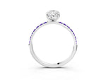 Silver Pear Cut Diamond Solitaire Ring with Round Tanzanite Pavé Band and Prong Setting_9