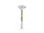 Silver Pear Cut Diamond Solitaire Ring with Round Yellow Sapphire Pavé Band and Prong Setting_14