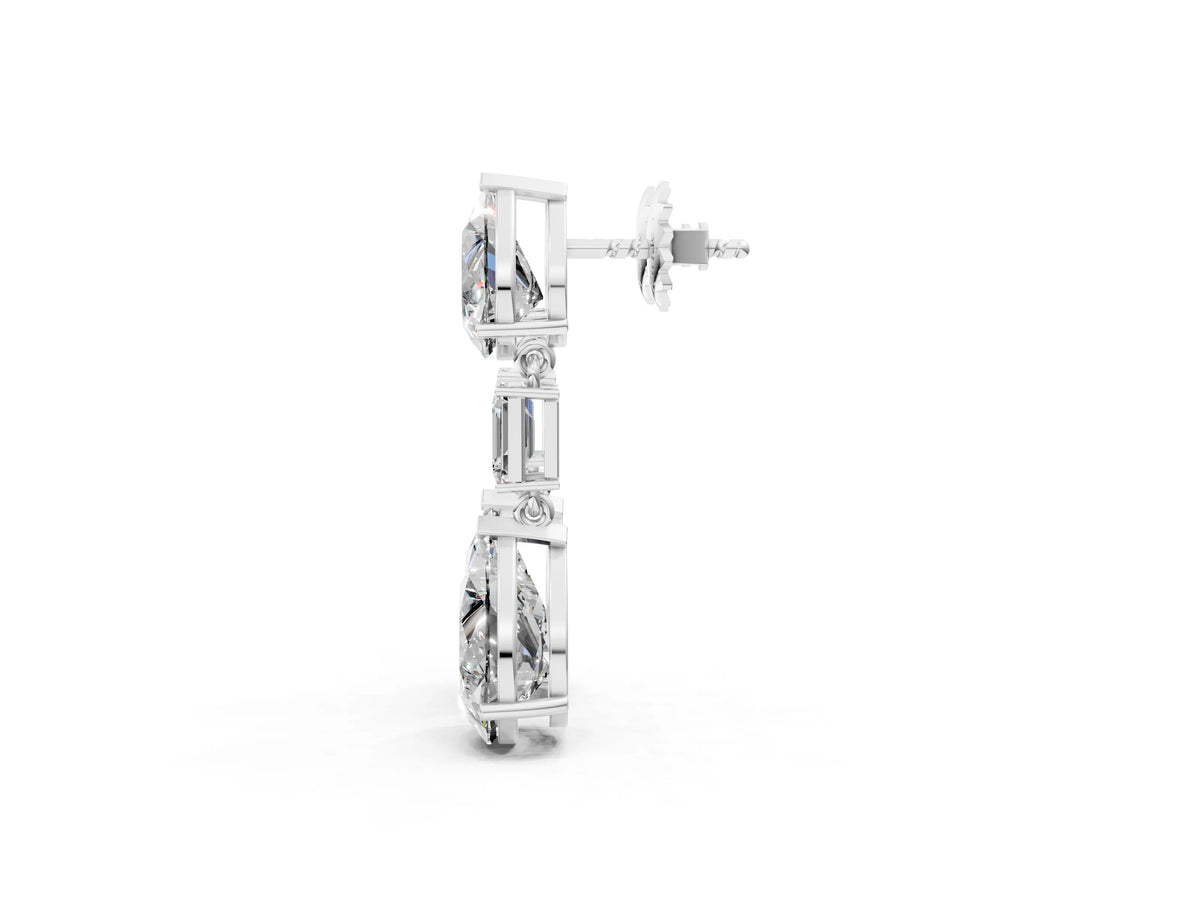 Silver Pear Diamond Drop Earrings with Emerald and Pear Lab Grown Diamond Accents_3