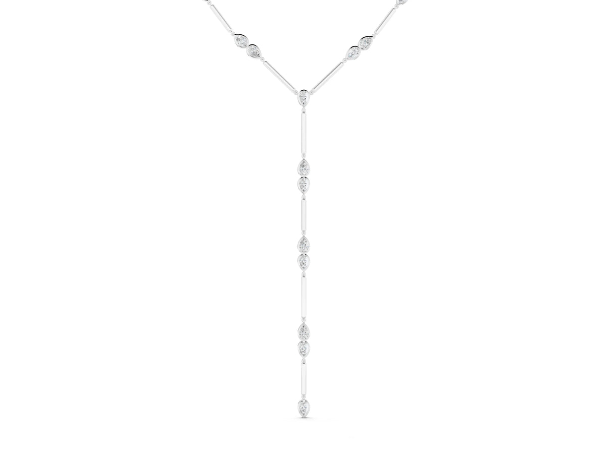 Silver Pear Diamond Lariat Necklace with Station Accents_2