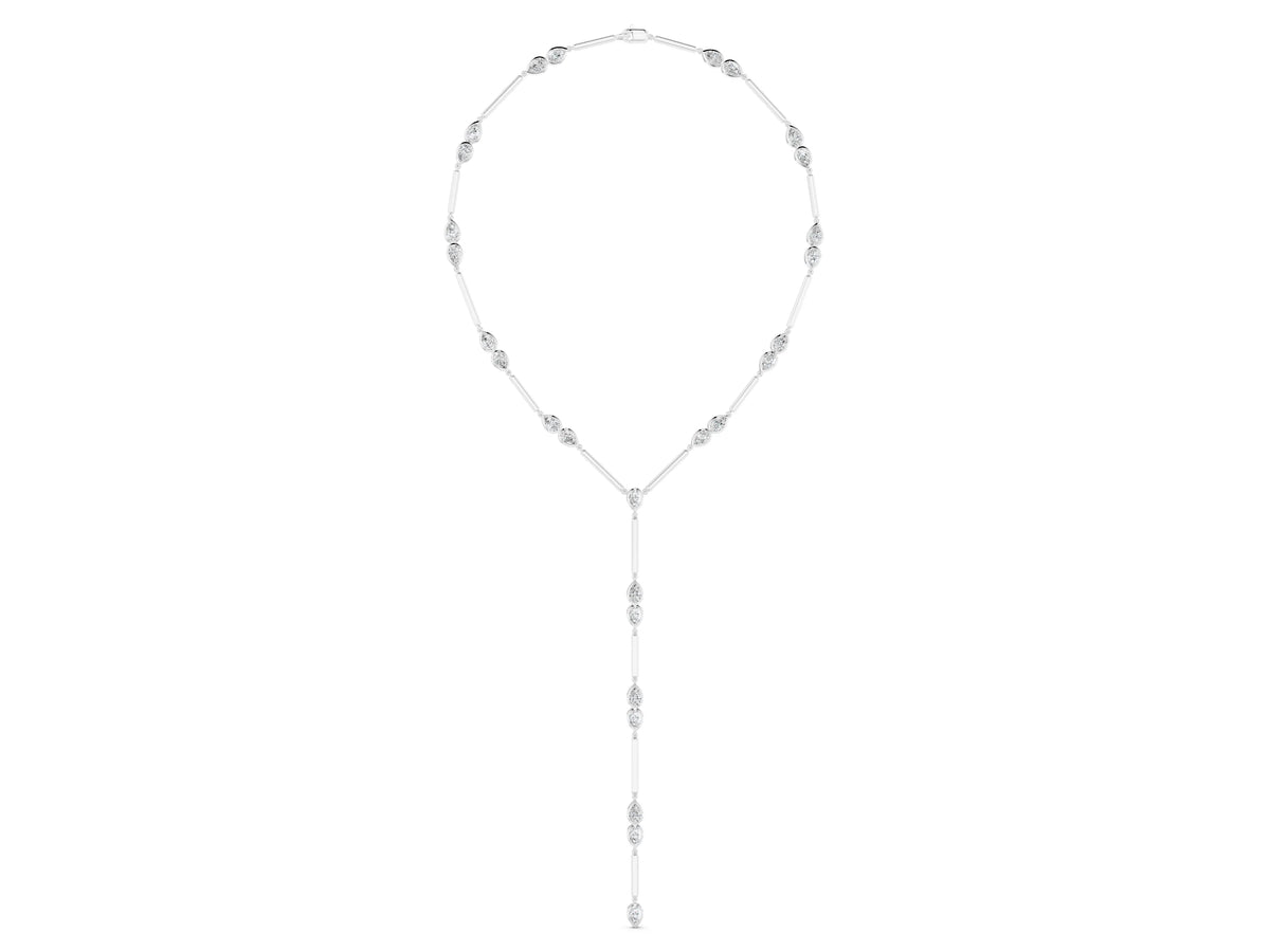 Silver Pear Diamond Lariat Necklace with Station Accents_3