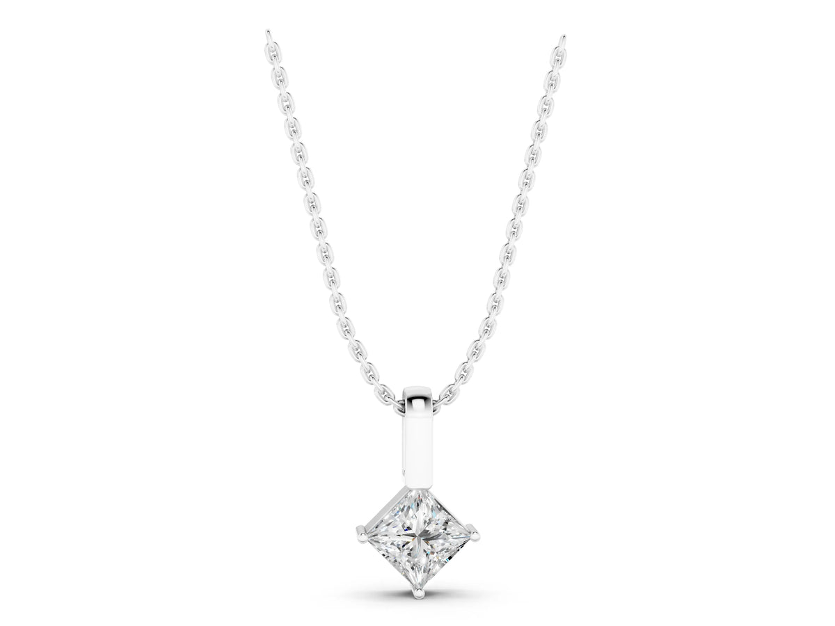 Silver Princess Cut Bezel Set Diamond Pendant_3