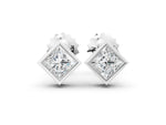 Silver Princess Cut Bezel Set Diamond Stud Earrings_6