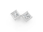 Silver Princess Cut Bezel Set Diamond Stud Earrings_7