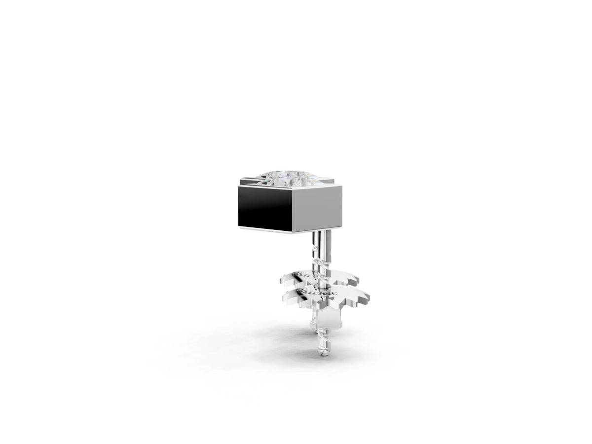 Silver Princess Cut Bezel Set Diamond Stud Earrings_8