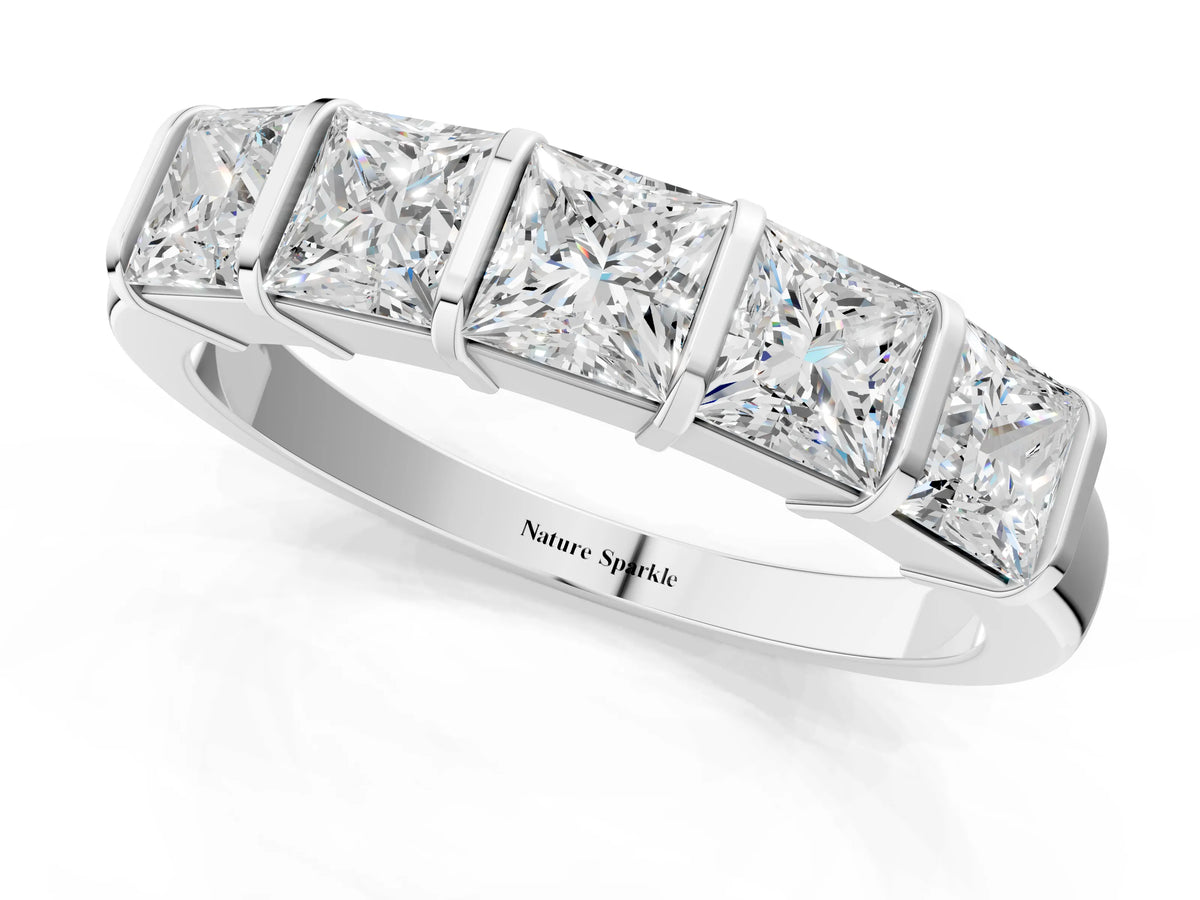 Silver Princess Cut Channel Set Diamond Band with Bar Prong Setting_1