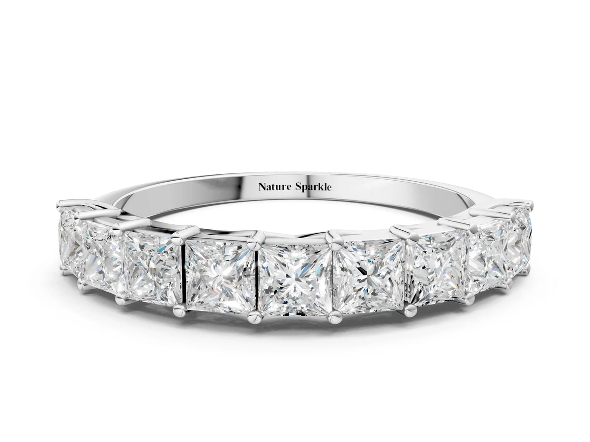 Silver Princess Cut Diamond Channel-Set Eternity Band with Prong Setting_12