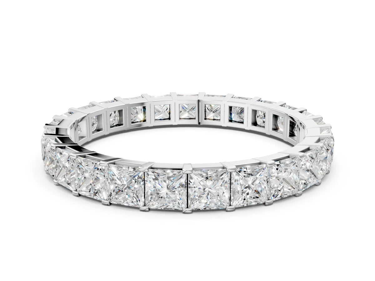 Silver Princess Cut Diamond Eternity Band with Channel Setting and Shared Prong_12