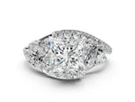 Silver Princess Cut Diamond Halo Ring with Marquise and Pavé Band in Prong Setting_12