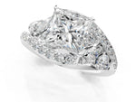 Silver Princess Cut Diamond Halo Ring with Marquise and Pavé Band in Prong Setting_13