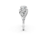 Silver Princess Cut Diamond Halo Ring with Marquise and Pavé Band in Prong Setting_14