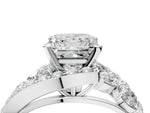 Silver Princess Cut Diamond Halo Ring with Marquise and Pavé Band in Prong Setting_16