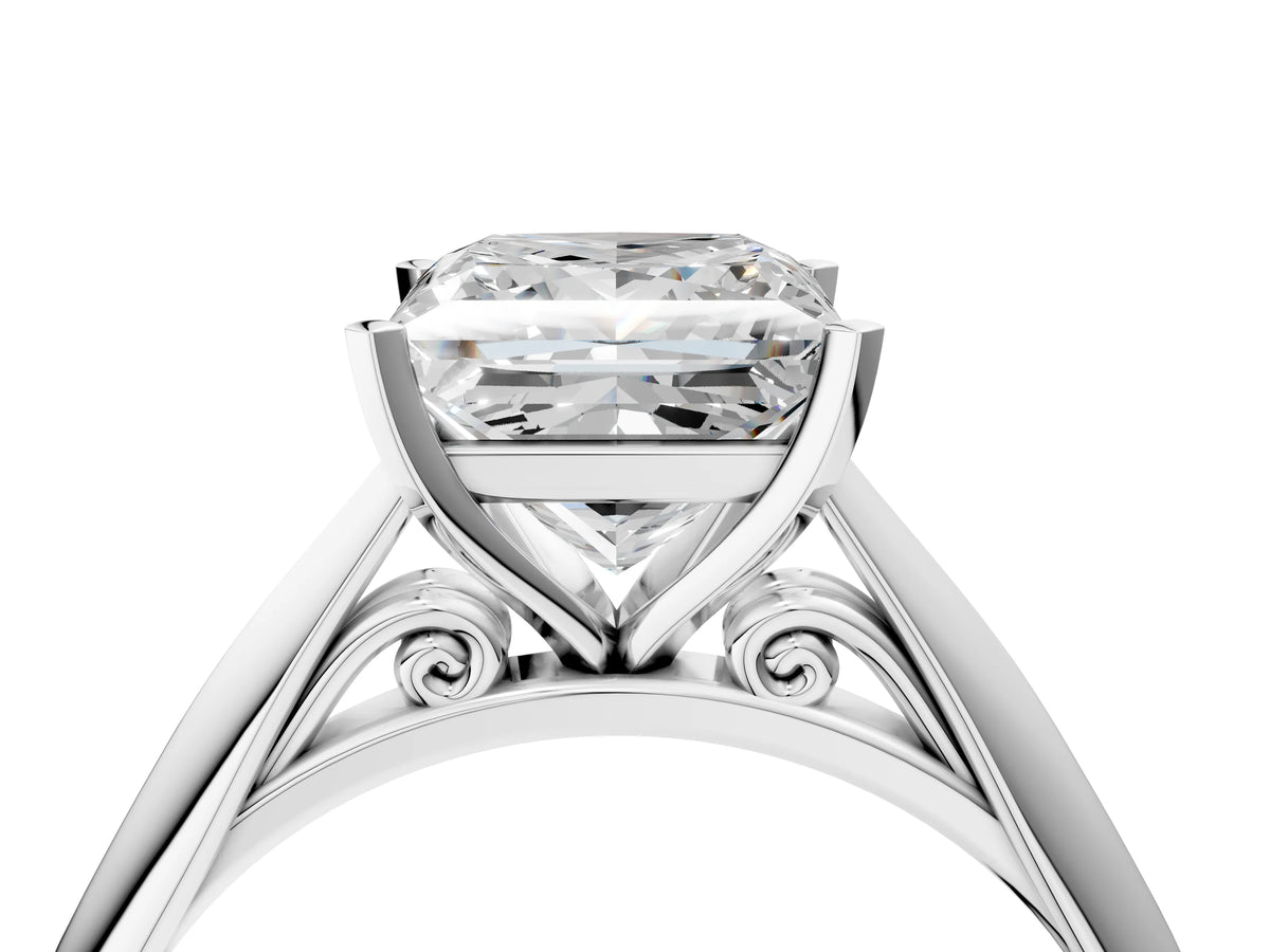 Silver Princess Cut Diamond Solitaire Engagement Ring with Cathedral Setting and Four-Prong Mount_10