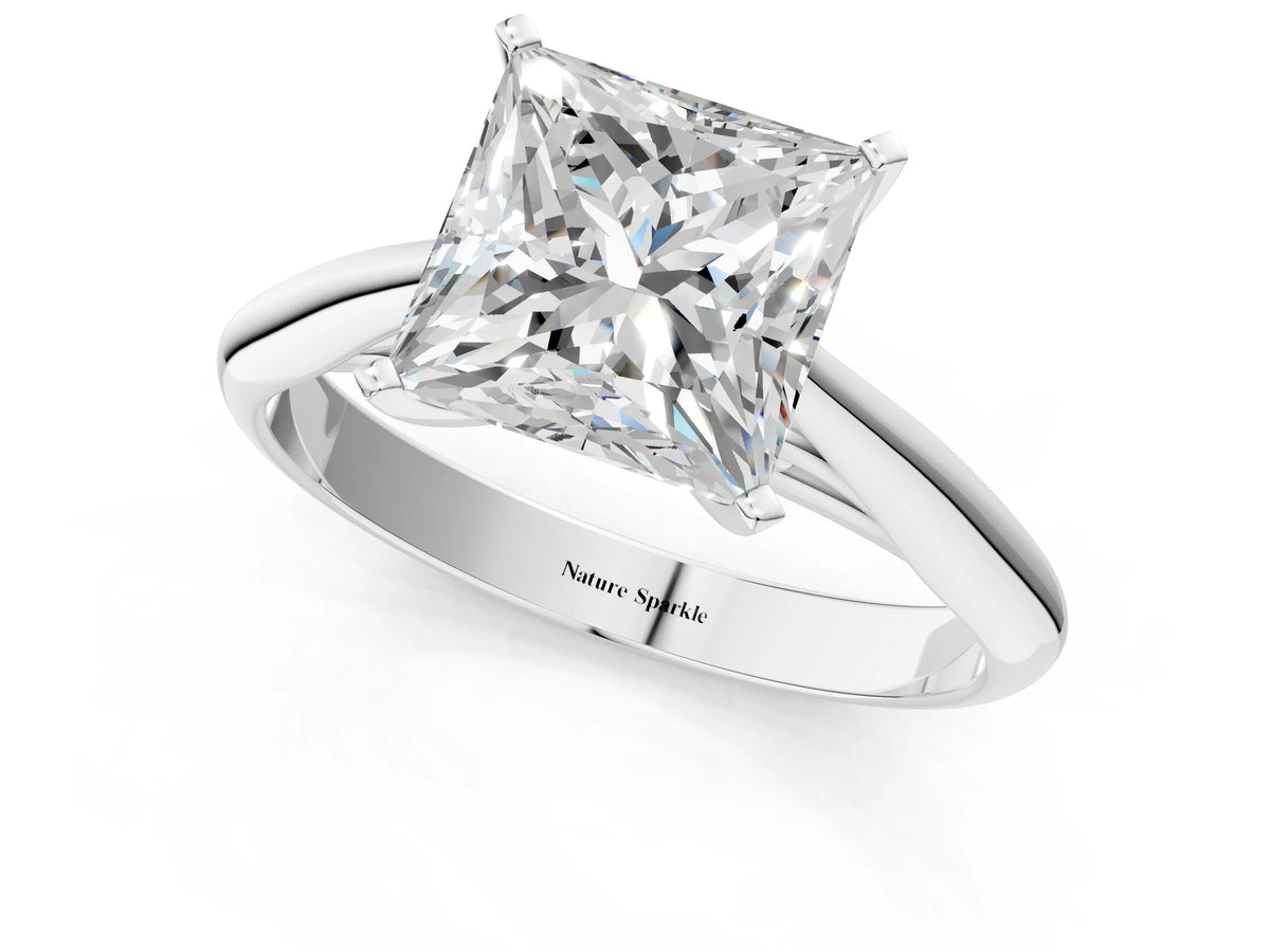 Silver Princess Cut Diamond Solitaire Engagement Ring with Cathedral Setting and Four-Prong Mount_7