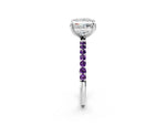 Silver Princess Cut Diamond Solitaire Ring with Round Amethyst Pavé Band and Prong Setting_14