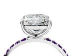 Silver Princess Cut Diamond Solitaire Ring with Round Amethyst Pavé Band and Prong Setting_16