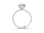 Silver Princess Cut Diamond Solitaire Ring with Round Aquamarine Pavé Band and Prong Setting_15