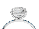 Silver Princess Cut Diamond Solitaire Ring with Round Aquamarine Pavé Band and Prong Setting_16
