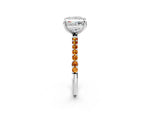 Silver Princess Cut Diamond Solitaire Ring with Round Citrine Pavé Band and Prong Setting_14