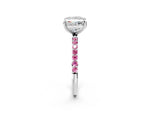 Silver Princess Cut Diamond Solitaire Ring with Round Pink Sapphire Pavé Band and Prong Setting_14
