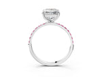 Silver Princess Cut Diamond Solitaire Ring with Round Pink Sapphire Pavé Band and Prong Setting_15