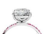 Silver Princess Cut Diamond Solitaire Ring with Round Pink Sapphire Pavé Band and Prong Setting_16