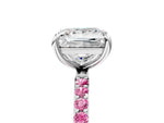 Silver Princess Cut Diamond Solitaire Ring with Round Pink Sapphire Pavé Band and Prong Setting_17