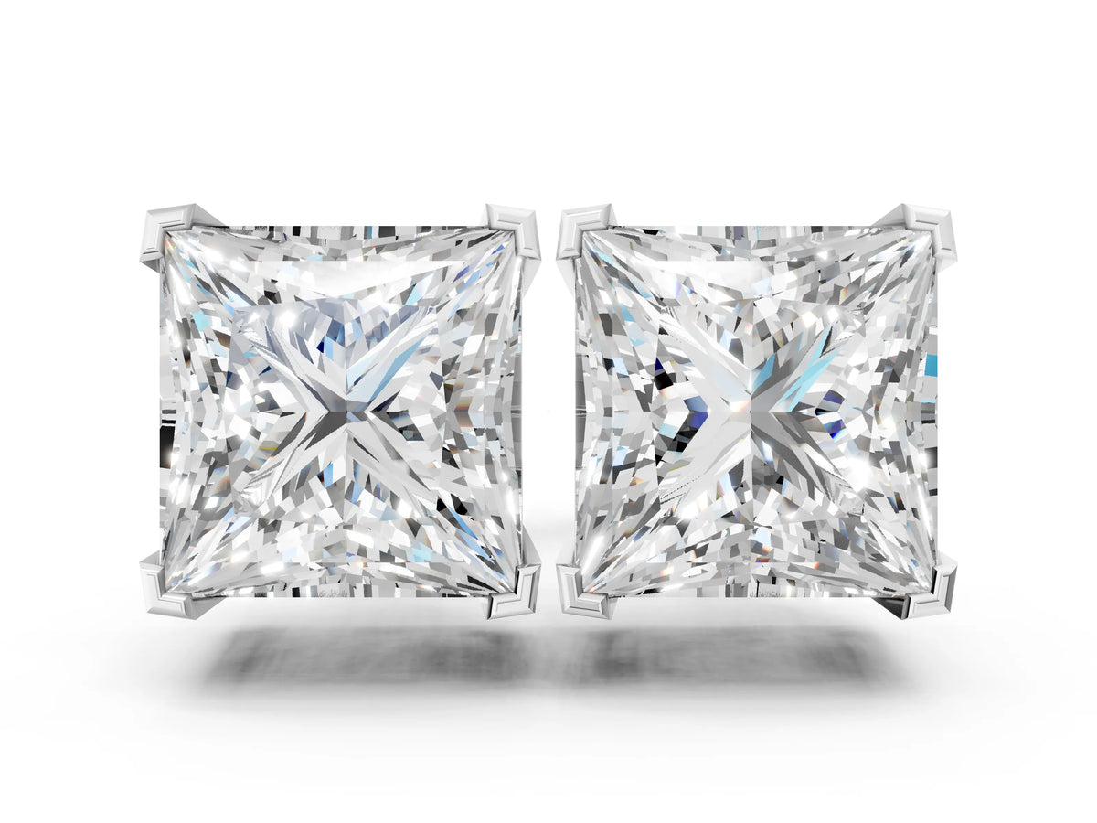Silver Princess Cut Diamond Stud Earrings_6