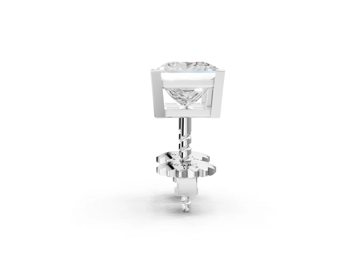Silver Princess Cut Diamond Stud Earrings_8