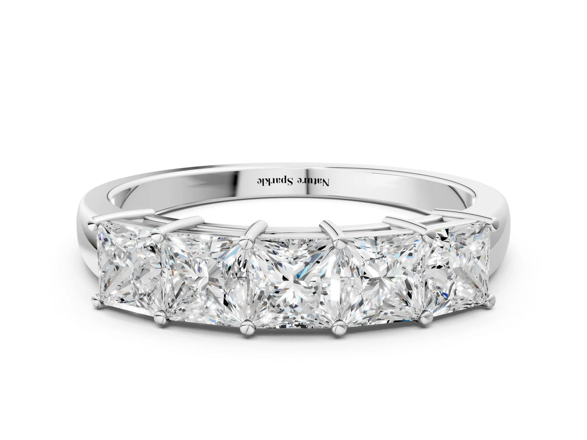 Silver Princess Cut Five-Stone Diamond Band with Prong Setting_12