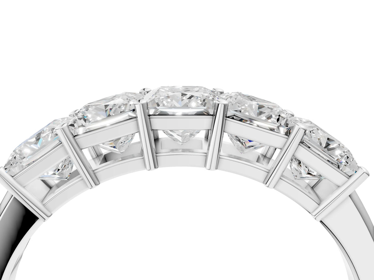 Silver Princess Cut Five-Stone Diamond Band with Prong Setting_16
